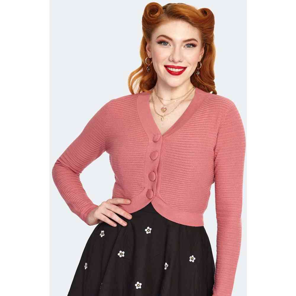 Voodoo Vixen - Peach Textured Knit Crop Cardigan - Roze